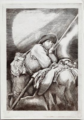 Богдеско Илья. Дон Кихот. Санчо Панса. 1988, резцовая гравюра на меди, оттиск состояния, 22х15,5 см.