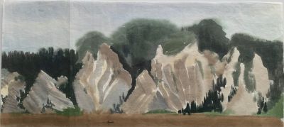 Звонцова Екатерина. Пейзаж с рекой. 1977, китайская тушь на рисовой бумаге, 23х50 см. Происходит 