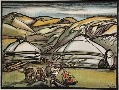 Домашенко Николай. Вечерний рисунок. Из цикла &laquo;Теплые юрты Монголии&raquo;. 2006, сухая игла 