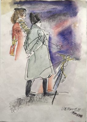 ГАВ Траугот. Наполеон и Мюрат. Иллюстрация к Пушкину &laquo;Воспоминания в Царском Селе&raquo;. 1999, тушь 