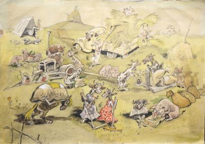 Гальба Владимир. Макет плаката. Сообразительные животные. 1960-е гг. Бумага, акварель. 59х83,5 см. 