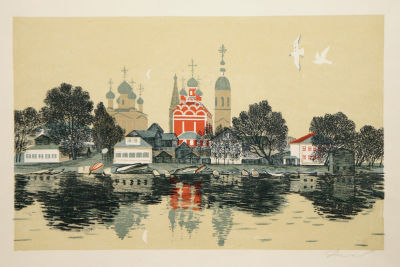 Данилов Анатолий. На Волге -2. 1970-е гг., бумага, литография, 36х50 см (лист). Работа в 