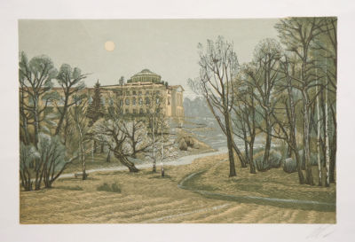 Чигаркин Михаил. Павловск. 1980-е гг. Бумага, цв. линогравюра, 33,4х45 см (лист). Работа в 