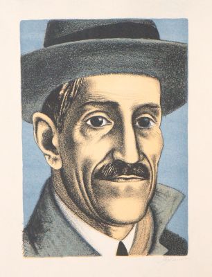 Яхнин Олег. Портрет А.Грина. 1980-е гг., бум., цв. литография, 37,7х27,7 см (лист). Работа в 