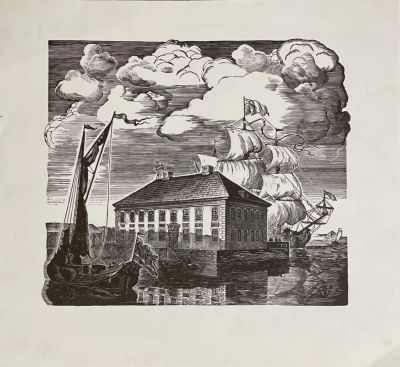 Яхнин Рудольф. Пейзаж. 1970-е гг.
Бумага, линогравюра. 31х35 см (лист 42,6х46,7 см). Работа в 