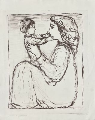 Кошельков Николай. Мать с ребенком. 1985 г. Бумага, литография. 59х46 см (лист 75,3х61 см). Рабо 