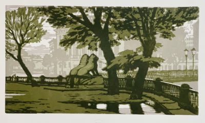 Успенский Михаил. Львиный мостик. 1980-90-е гг., бумага, цв. линогравюра, 30х45 см (лист). Работ 