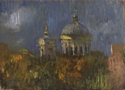 Бакин Сергей. Лавра. 2002 г. Картон, масло. 35х49 см. Работа в хорошем состоянии, за авторской 