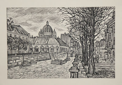 Блинов Валентин. Крюков канал. 1980-е гг. Бумага, линогравюра, 31,2х40 см (лист). Работа в 