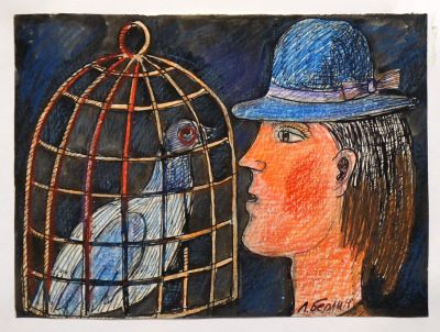 Берлин Лариса. Беседа. 2000-е гг. Бумага, см.тех., 15,8х21,5 см. Работа в хорошем состоянии, за 