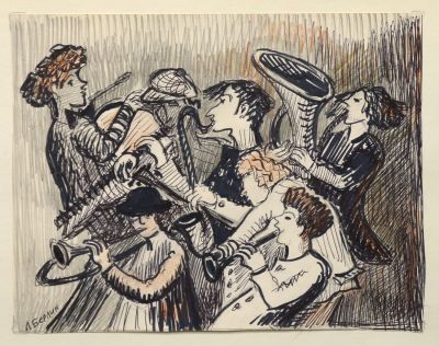 Берлин Лариса. Джаз. 2000-е гг. Бумага, см.тех., 17,4х22,3 см. Работа в хорошем состоянии, за 