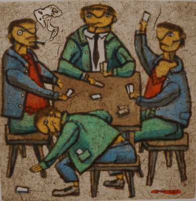 Штапаков Юрий. Игроки. 1990-е гг. Бумага, эстамп, авторская техника, 7/10 экз., 47х41,3 см (лист). 