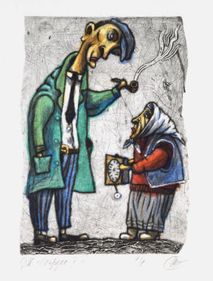 Штапаков Юрий. Старуха 1. Иллюстрация к произведению Д.Хармса. 1990-е гг. Бумага, эстамп 