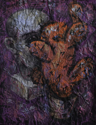 Андрианова Марина. Натюрморт с красным кактусом и скульптурой.
1990-е гг., бумага, темпера 