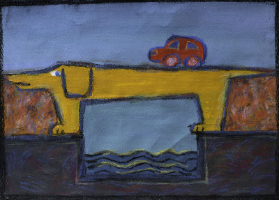 Андрианова Марина. Таксомост.
1990-е гг., бумага, темпера, пастель, 32х43,7 см. Работа в хорошем 