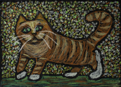 Андрианова Марина. Рыжий кот.
1990-е гг., бумага черная, пастель, 30х40,3 см. Работа в хорошем 