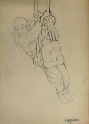 Прошкин Виктор. Парашютистка.
1933-35-е гг.
Бумага, карандаш, 44х31,6 см. В хорошем состоянии 