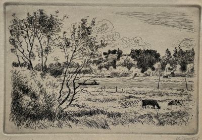 Воинов Всеволод. Заливной луг. 
1938 г . 
Бумага, офорт, 27х32,5 см (лист). В хорошем 