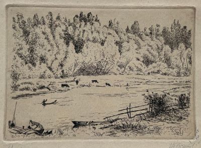 Воинов Всеволод. У реки. 
1938 г . 
Бумага, офорт, 24,5х37,5 см (лист). В хорошем состоянии. 