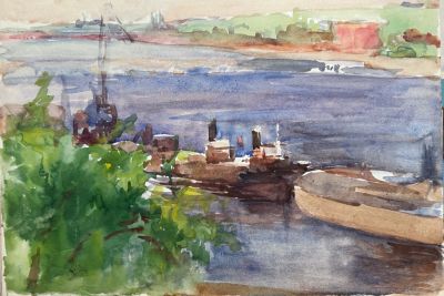Белаковская Виктория. Буксиры на Малой Неве.
1940-50-е гг..
Бумага, акварель, 29,8х41,5 см . В 