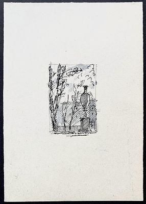 Ивлев Павел Филатович (1901–1991). Летний сад. Из серии &laquo;Книжные заставки&raquo;. 1960-е, тушь 