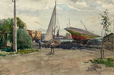 Шапаников Михаил Евгеньевич (1939-2018). Ленинград. В гавани. 1960-е гг. Бумага, акварель. 26 