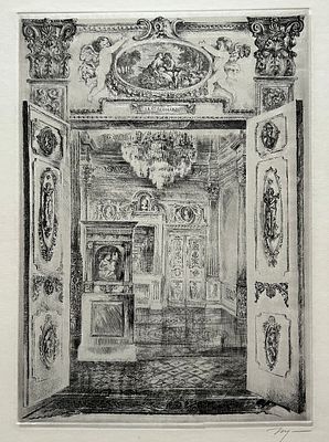 Гавричков Алексей Алексеевич (1937-2003). Эрмитаж. Зал Леонардо. 1970-е гг. Бумага, офорт. 