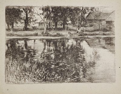 Браз Осип (Иосиф) Эммануилович (1872-1936). Пейзаж с прудом. 1899 г. Бумага, литография, 25 х 34 см