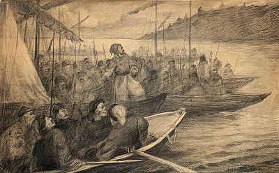 Морозов Виктор Васильевич (1904-1961). Иллюстрация. 1930-е гг. (?). Бумага, карандаш. 38х59 см. 