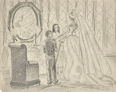 Глебова Татьяна Николаевна (1900 – 1985). Невеста. 1910-е гг. Бумага, карандаш, 20,1х25 см. Рабо 