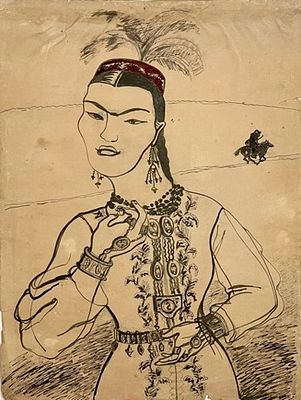 Глебова Татьяна Николаевна (1900 – 1985). Девушка с перстнем. 1942-1945 гг. Бумага, смешанная 