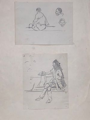 Платунов Михаил Георгиевич (1887– 1972). Два наброска рыбаков. 1930-е гг., Бумага цв., карандаш 