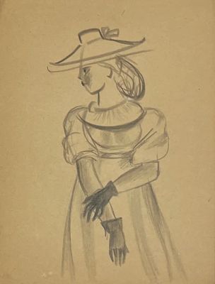 Глебова Татьяна Николаевна (1900 – 1985). Дама в шляпке. 1930-1940-е гг. Бумага, карандаш 