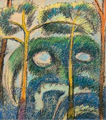 Медведев Юрий Александрович (1939 – 2024). Купы. 2021 г. Картон, масляная пастель, 35,8х31 см. Р 