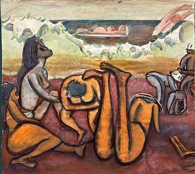 Медведев Юрий Александрович (1939 – 2024). Группа фигур пляжа. 1981 г. Бумага, смешанная 