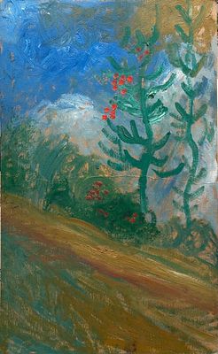 Устюгов Геннадий Афанасьевич (1937). Юкки, деревня…. Пейзаж, осень…. 2003 г. Картон, масло. 