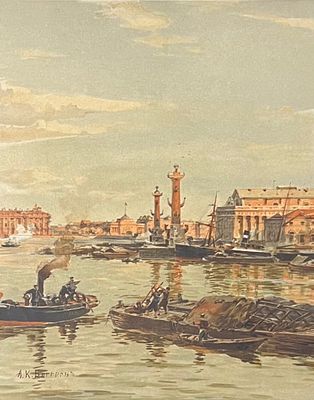 Беггров Александр Карлович (1841-1914). Вечер на Неве. 1893 г. Бумага, хромолитография, 42,4х32 см.