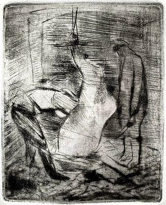 [до реставрации] Матюх Вера Фёдоровна (1910-2003). Разделывают тушу. Казань. 1941 г. (поздняя 