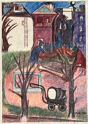 [газаневщик] Медведев Юрий Александрович (1939-2024). Двор Бассейной 37. 1970 г. Бумага, см. 