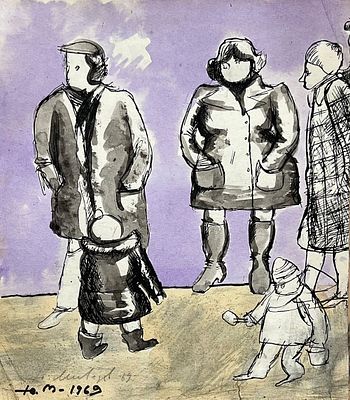 [газаневщик] Медведев Юрий Александрович (1939-2024). Группа фигур с детьми. 1970 г. Бумага 