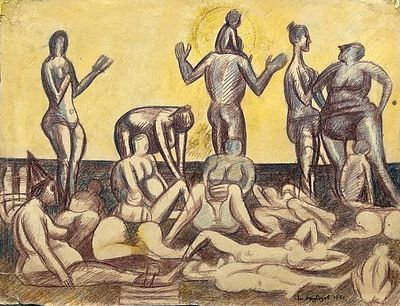 [газаневщик] Медведев Юрий Александрович (1939-2024). Лежбище. 1980 г. Бумага, акварель 