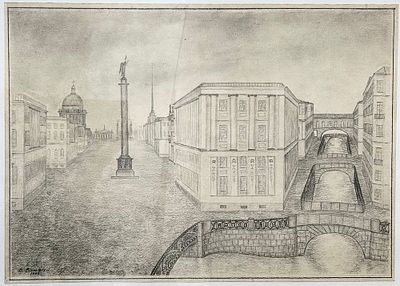 Вальран (Козиев Валерий Николаевич) (1949). Двухперспективный пейзаж. 1978 г. Бумага, карандаш 
