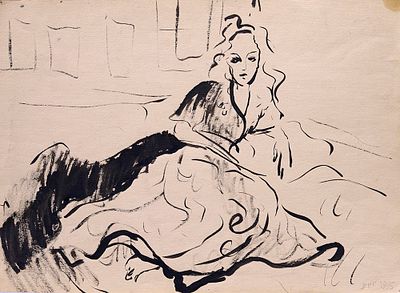 ВИК (Забелин Вячеслав Юрьевич) (1953 - 2016). Сидящая на диване. 1975 г. Бумага , тушь, 28,4х39 см.