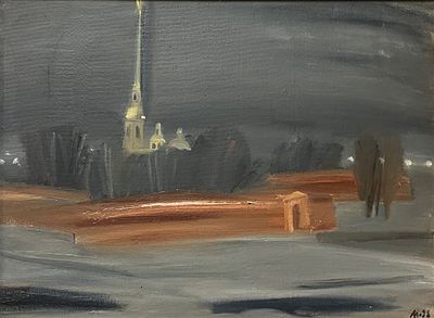 Ветрогонский Андрей Владимирович (1956). Вечер над Невой. 1998 г. Оргалит, масло, 60х80 см. Рабо 