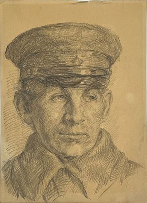 Чернышев М. В. Портрет курсанта. Курсы младших лейтенантов. 1942 г. Бумага, карандаш. 28х20,3 см. 