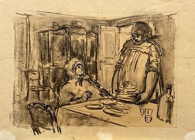 Неизвестный художник. Иллюстрация. Бумага, уголь. 24х34 см. Работа в хорошем состоянии, без 