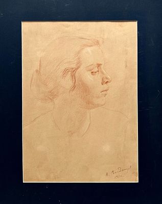Володимиров Николай Николаевич (1910-2006). Женский портрет. 1953 г. Бумага, сангина, 40х29 см. 