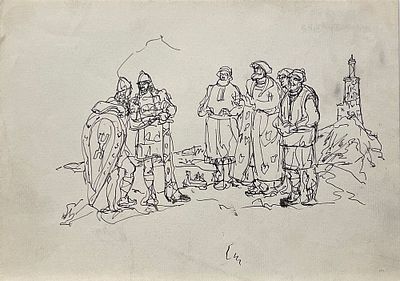 Владимиров Василий Васильевич (1923 - 1979). Эскиз книжной иллюстрации. 1950-е гг. Бумага, тушь 
