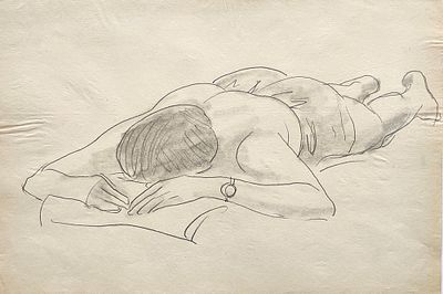 Чалой Леонтий Филиппович (1929). Лежащая фигура на пляже. 1950-60-е гг. Бумага, уголь, 28х40,4 см. 