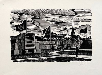 Ушин Андрей Алексеевич (1927 - 2005). Марсово поле. Бумага, линогравюра. 15,5х23 см (лист 27х33 см).